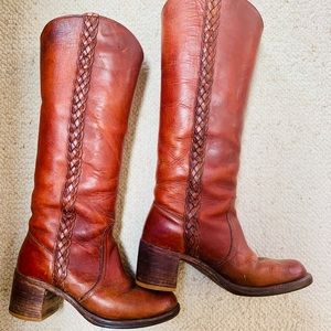 Vintage Frye Leather Braided Campus Tall Boots